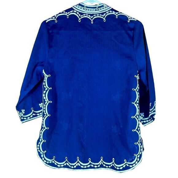 Chuchi Blue and White Embroidered Button Front Top / Cardigan Size Small 📦 - Picture 2 of 7